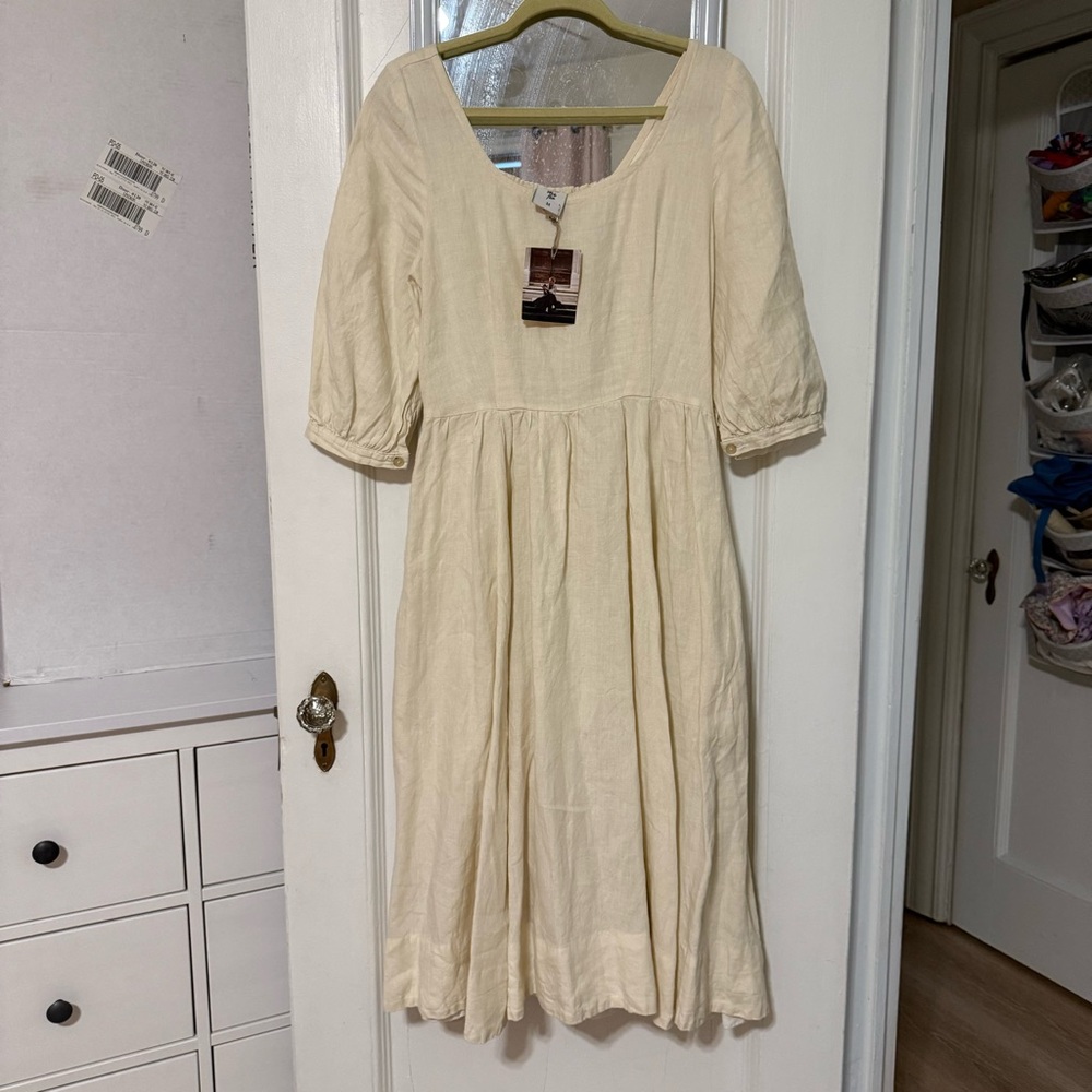HEMP carmen Midi Dress son de flor MEDIUM